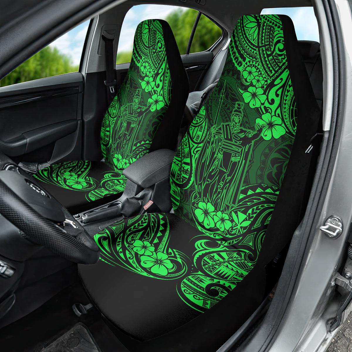Hawaii King Kamehameha Car Seat Cover Polynesian Pattern Green Version - Wonder Print Shop