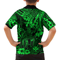 Hawaii King Kamehameha Family Matching Long Sleeve Bodycon Dress and Hawaiian Shirt Polynesian Pattern Green Version - Wonder Print Shop