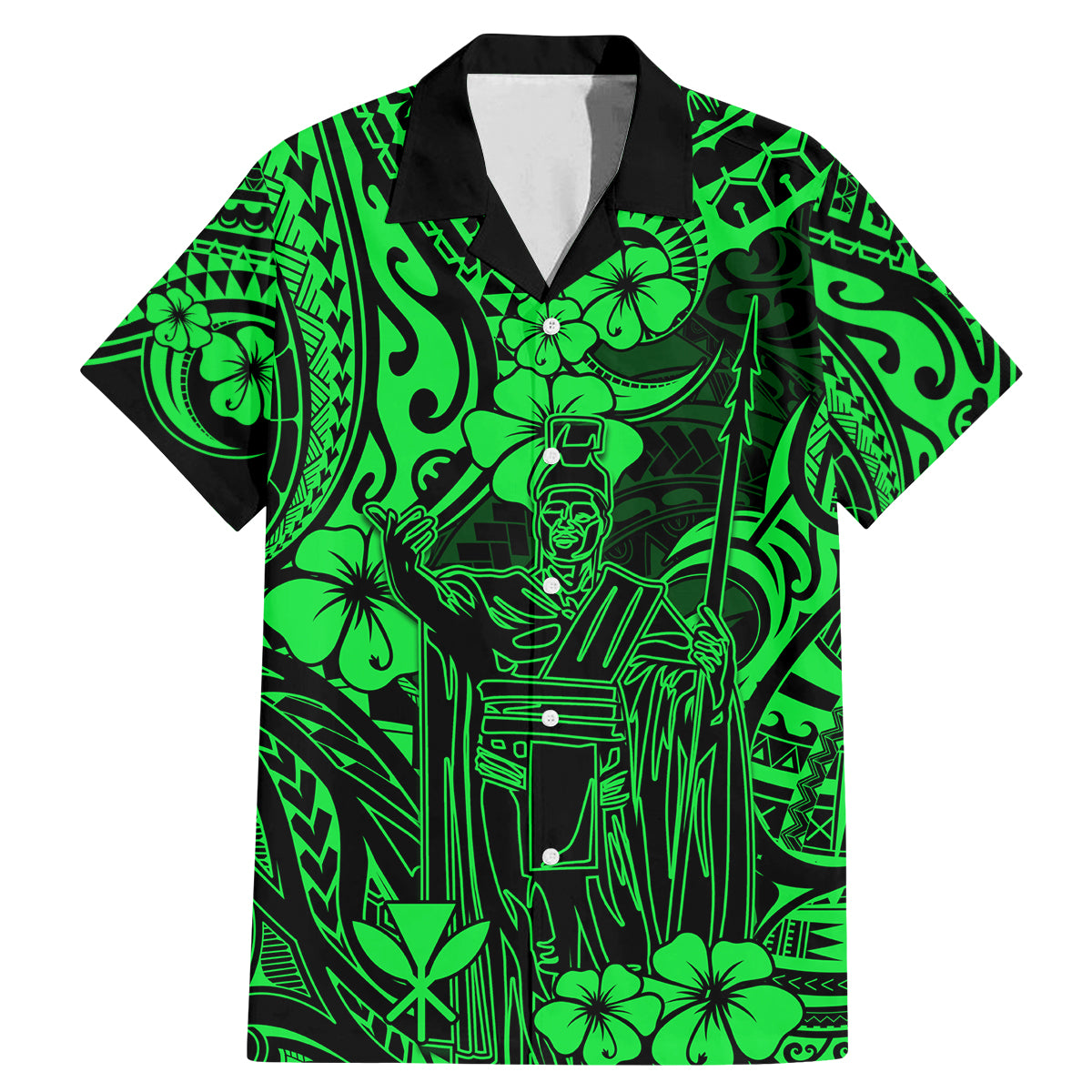Hawaii King Kamehameha Family Matching Mermaid Dress and Hawaiian Shirt Polynesian Pattern Green Version - Wonder Print Shop