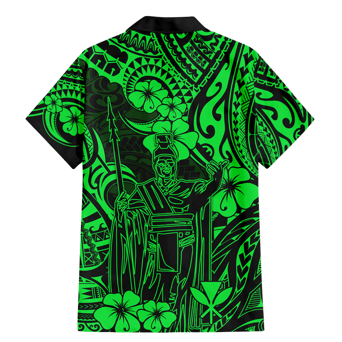 Hawaii King Kamehameha Family Matching Mermaid Dress and Hawaiian Shirt Polynesian Pattern Green Version - Wonder Print Shop