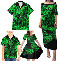 Hawaii King Kamehameha Family Matching Puletasi Dress and Hawaiian Shirt Polynesian Pattern Green Version - Wonder Print Shop