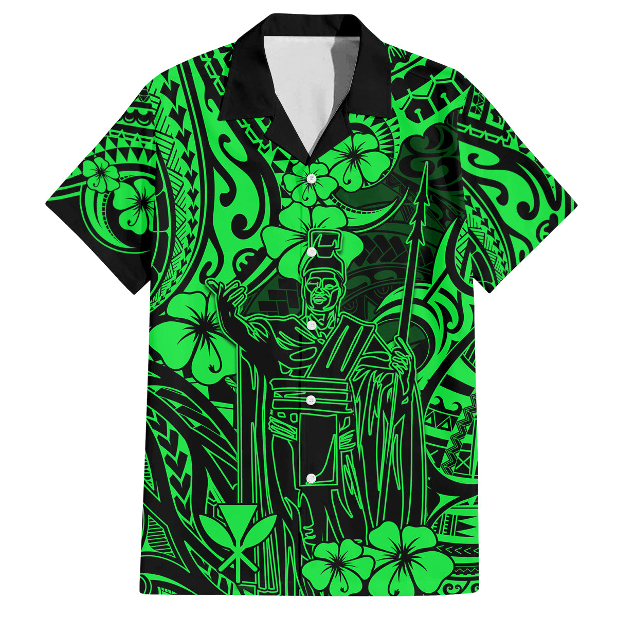 Hawaii King Kamehameha Family Matching Puletasi Dress and Hawaiian Shirt Polynesian Pattern Green Version - Wonder Print Shop