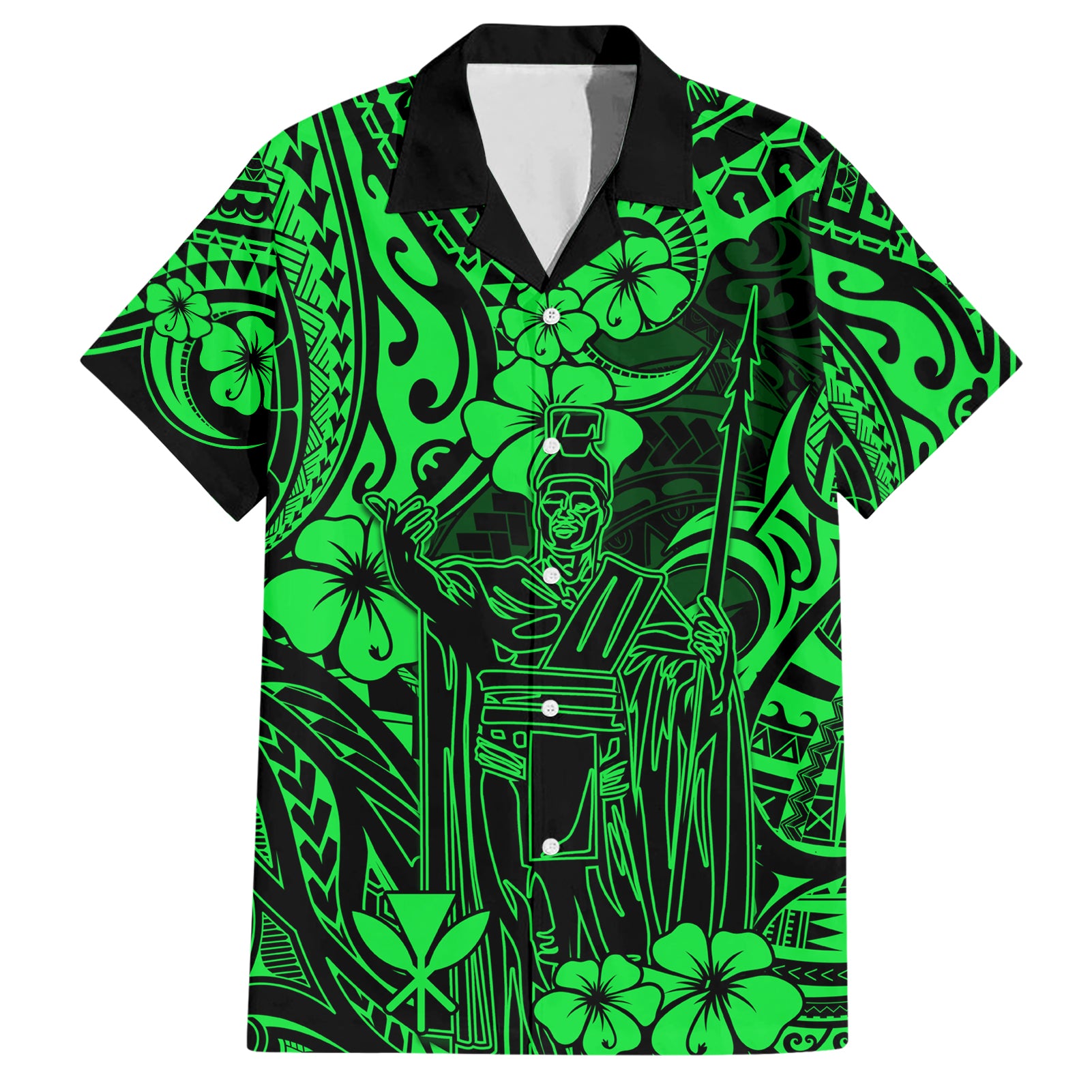 Hawaii King Kamehameha Hawaiian Shirt Polynesian Pattern Green Version - Wonder Print Shop