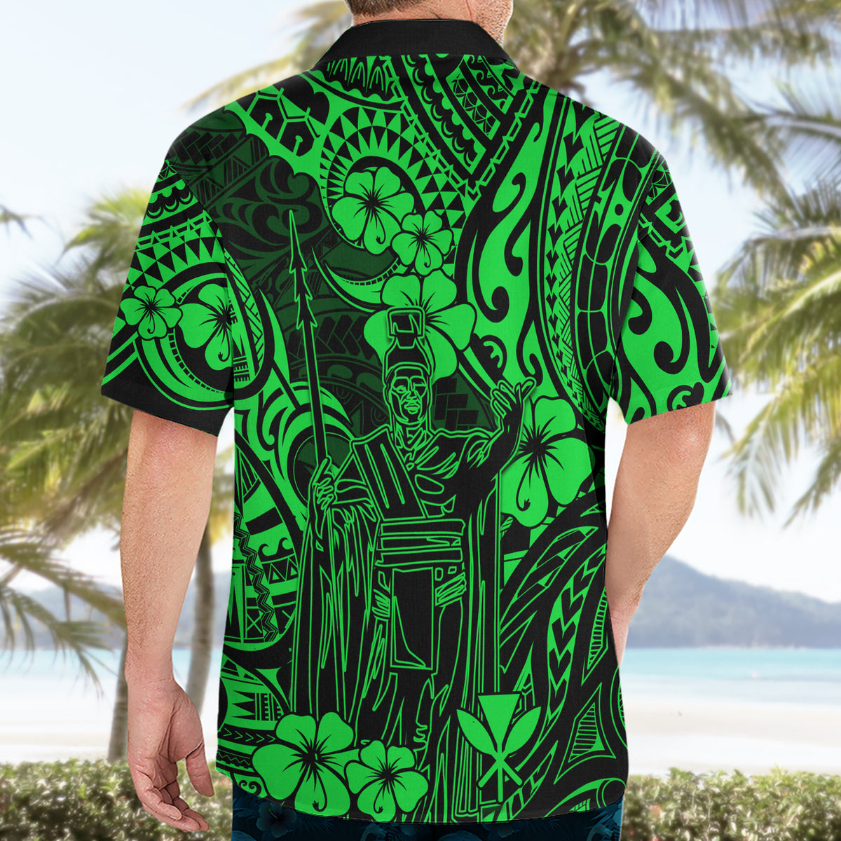 Hawaii King Kamehameha Hawaiian Shirt Polynesian Pattern Green Version - Wonder Print Shop