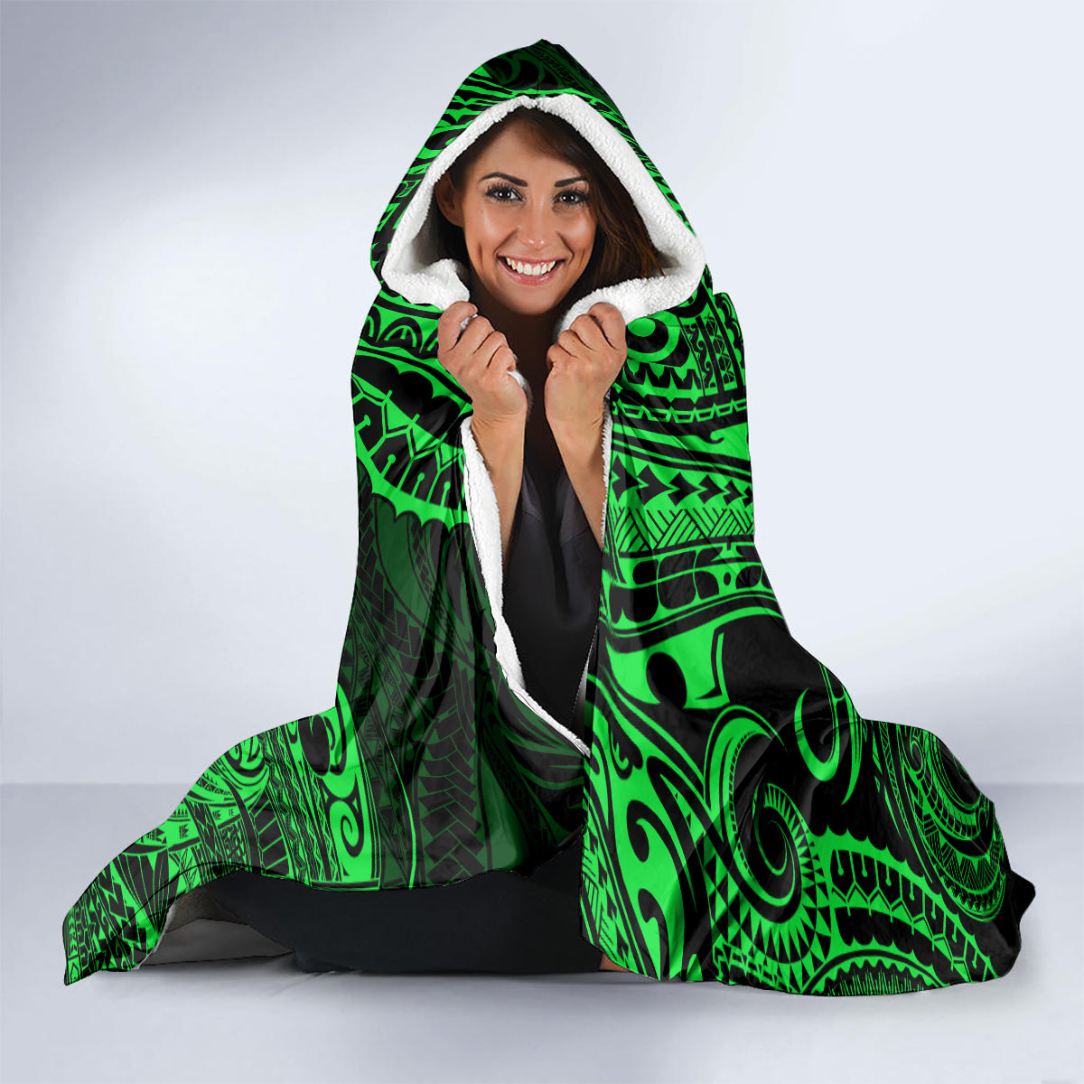 hawaii-king-kamehameha-hooded-blanket-polynesian-pattern-green-version