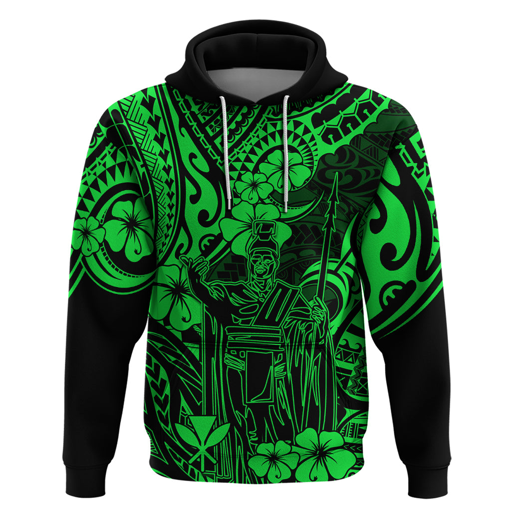 Hawaii King Kamehameha Hoodie Polynesian Pattern Green Version - Wonder Print Shop