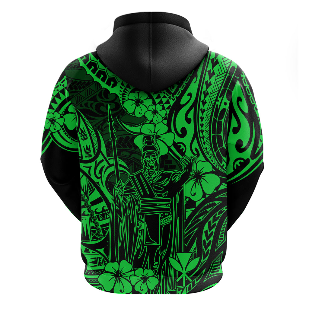 Hawaii King Kamehameha Hoodie Polynesian Pattern Green Version - Wonder Print Shop