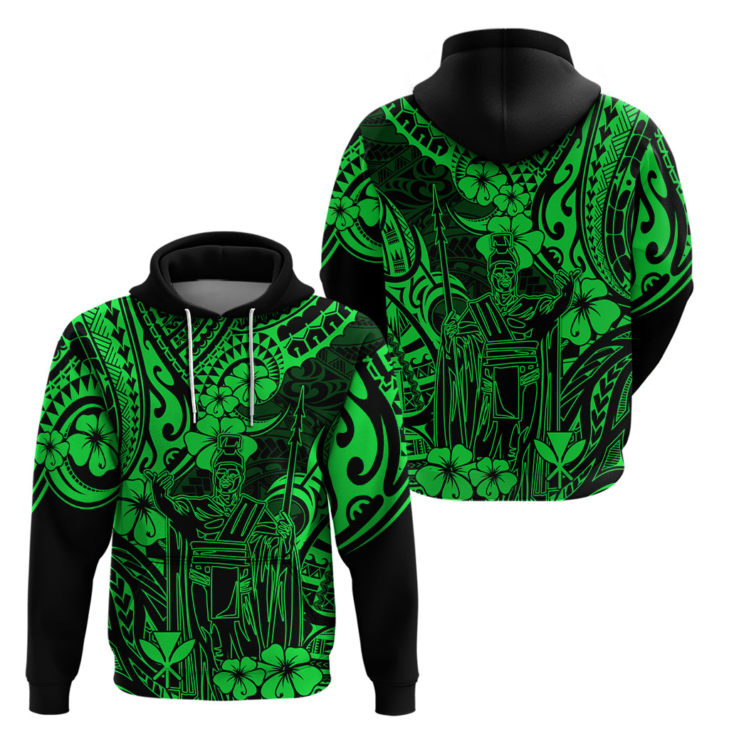 Hawaii King Kamehameha Hoodie Polynesian Pattern Green Version - Wonder Print Shop