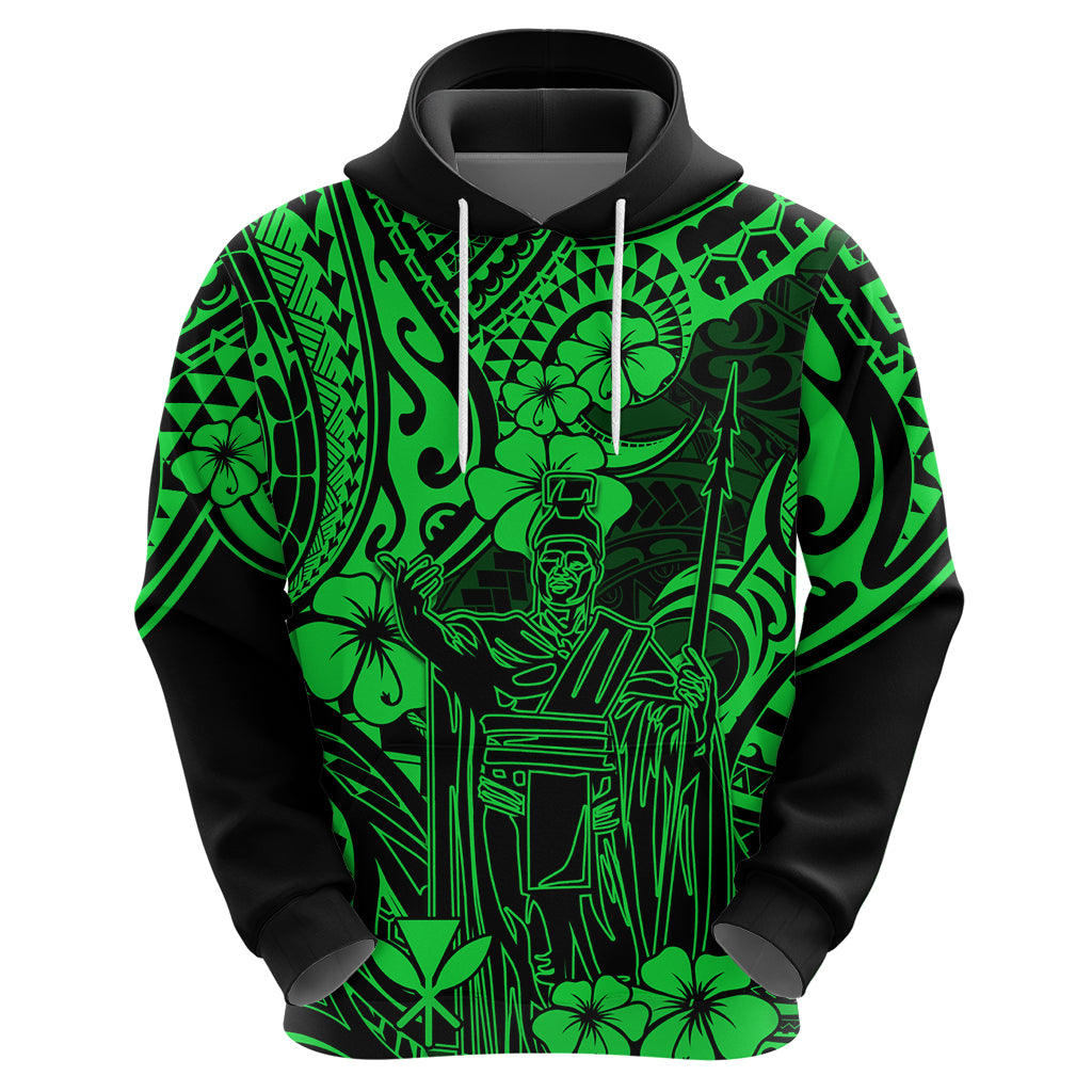 Hawaii King Kamehameha Hoodie Polynesian Pattern Green Version - Wonder Print Shop