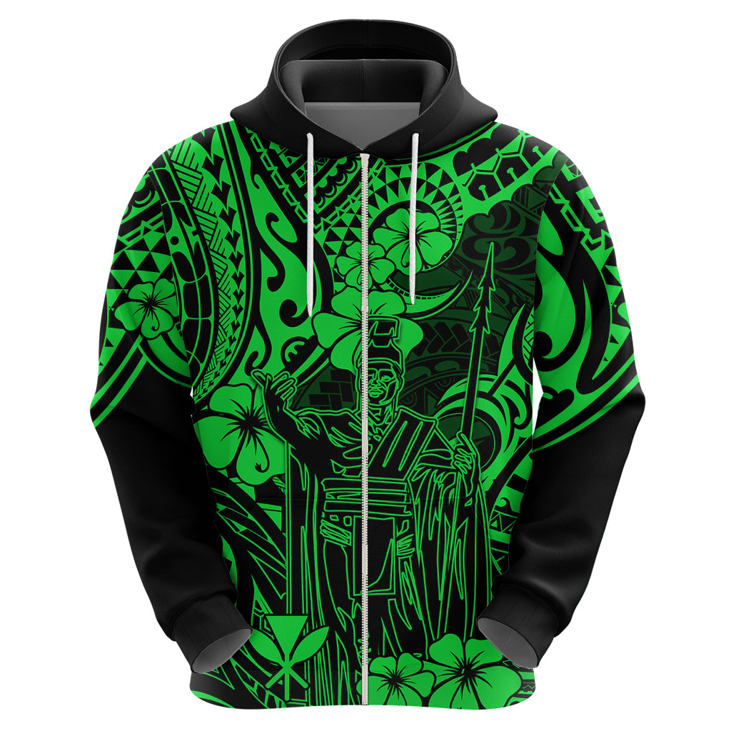 Hawaii King Kamehameha Hoodie Polynesian Pattern Green Version - Wonder Print Shop