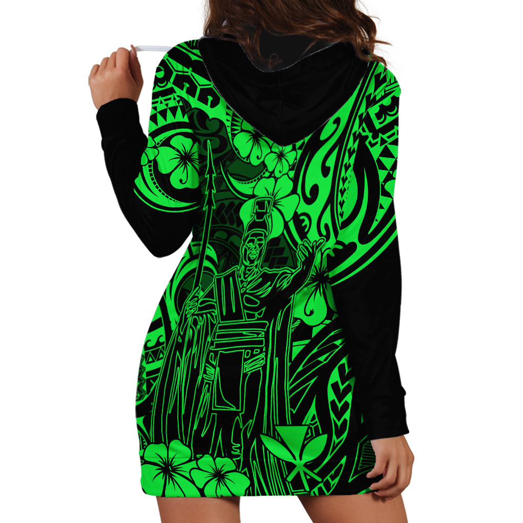 Hawaii King Kamehameha Hoodie Dress Polynesian Pattern Green Version - Wonder Print Shop