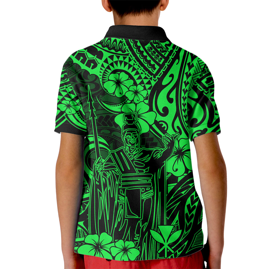 Hawaii King Kamehameha Kid Polo Shirt Polynesian Pattern Green Version - Wonder Print Shop