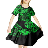 Hawaii King Kamehameha Kid Short Sleeve Dress Polynesian Pattern Green Version - Wonder Print Shop