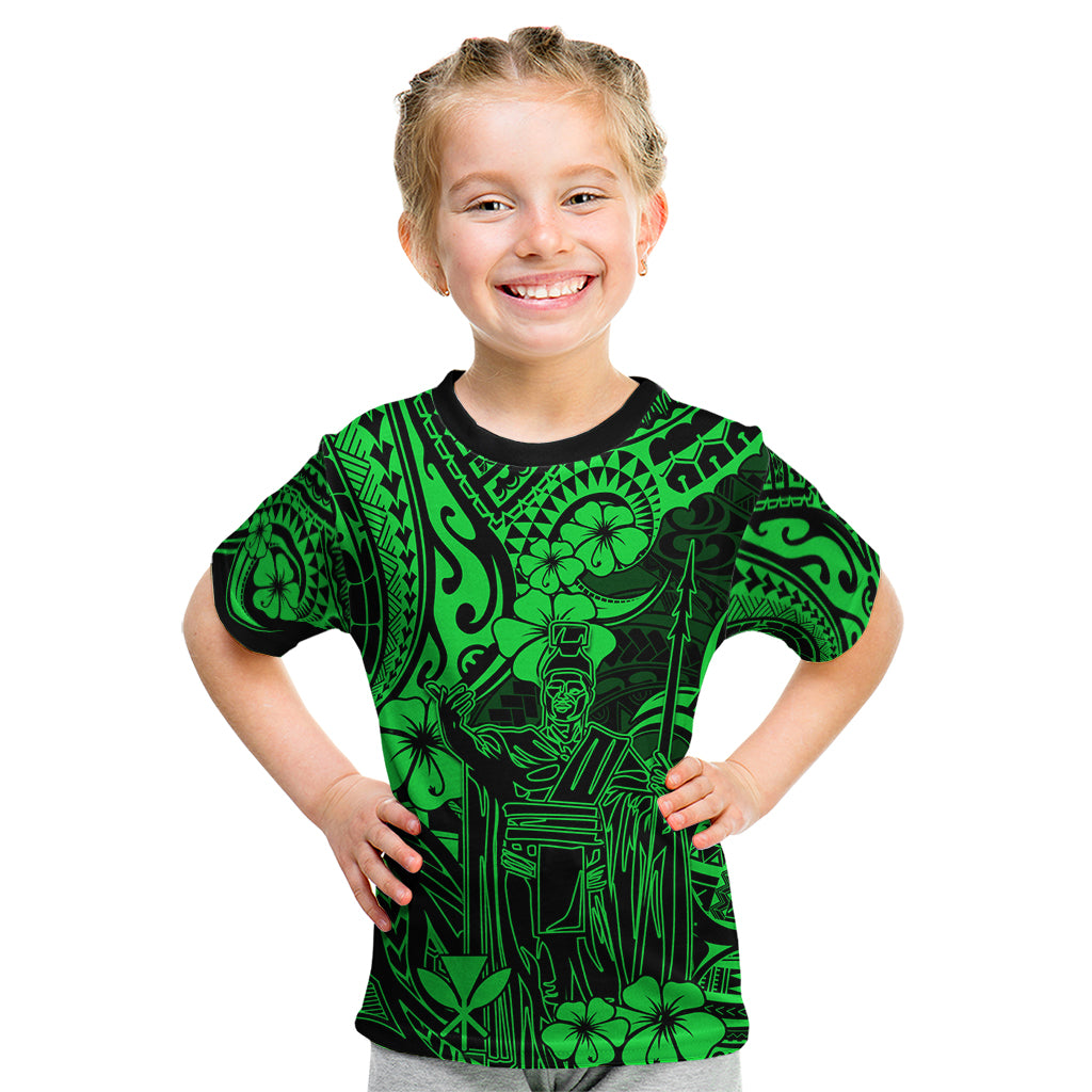 Hawaii King Kamehameha Kid T Shirt Polynesian Pattern Green Version - Wonder Print Shop