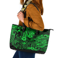 Hawaii King Kamehameha Leather Tote Bag Polynesian Pattern Green Version - Wonder Print Shop