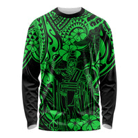 Hawaii King Kamehameha Long Sleeve Shirt Polynesian Pattern Green Version - Wonder Print Shop