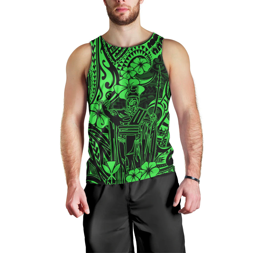Hawaii King Kamehameha Men Tank Top Polynesian Pattern Green Version - Wonder Print Shop