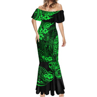 Hawaii King Kamehameha Mermaid Dress Polynesian Pattern Green Version - Wonder Print Shop