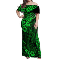 Hawaii King Kamehameha Off Shoulder Maxi Dress Polynesian Pattern Green Version - Wonder Print Shop