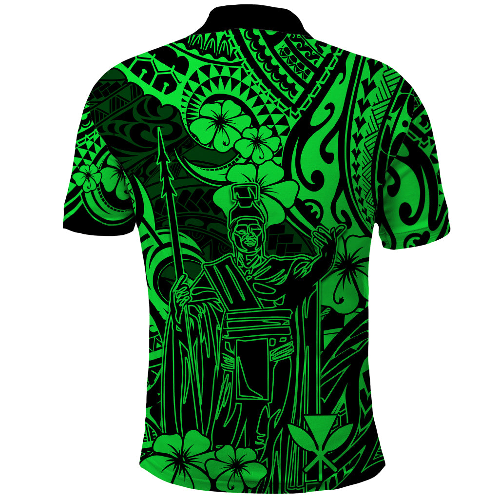 Hawaii King Kamehameha Polo Shirt Polynesian Pattern Green Version - Wonder Print Shop