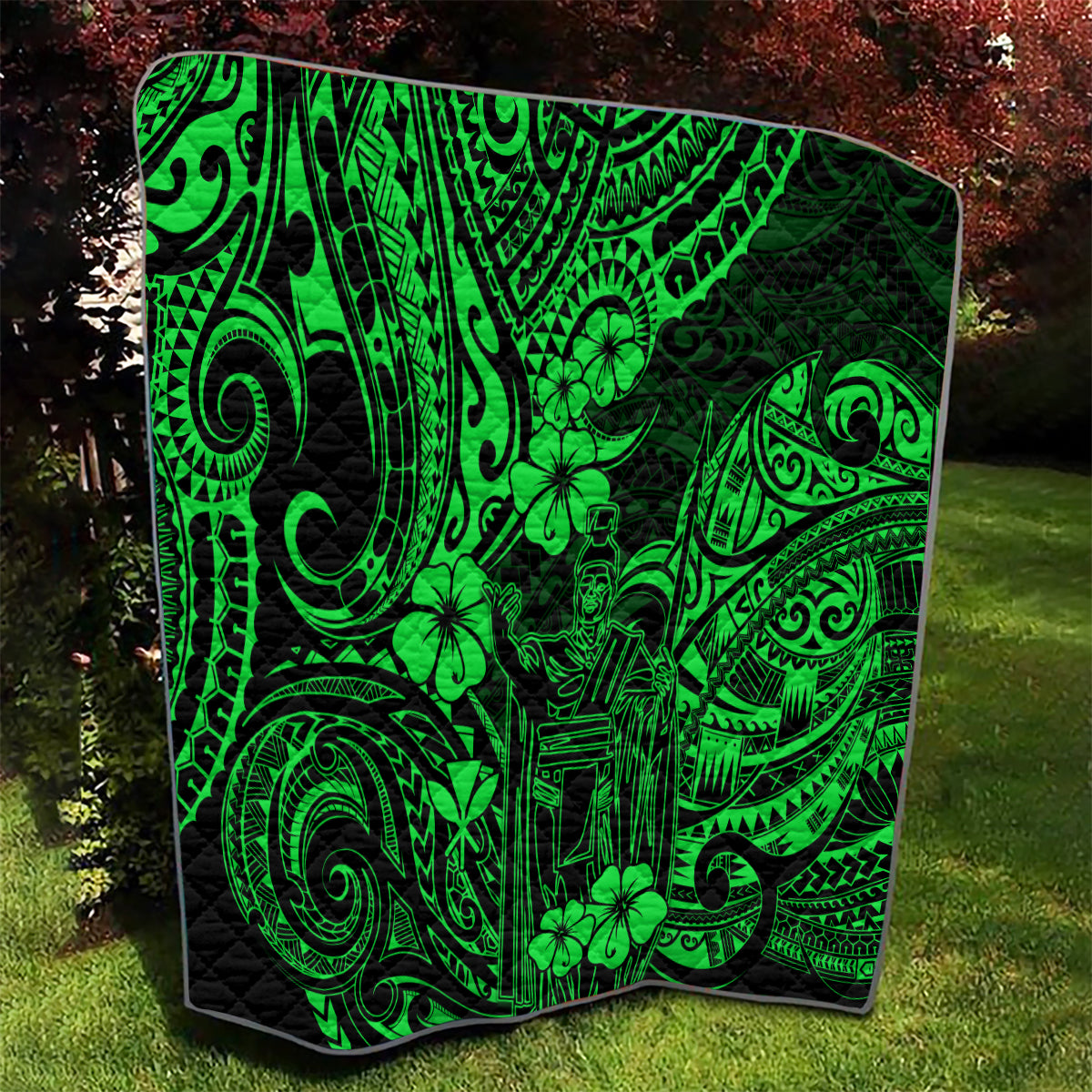 Hawaii King Kamehameha Quilt Polynesian Pattern Green Version - Wonder Print Shop