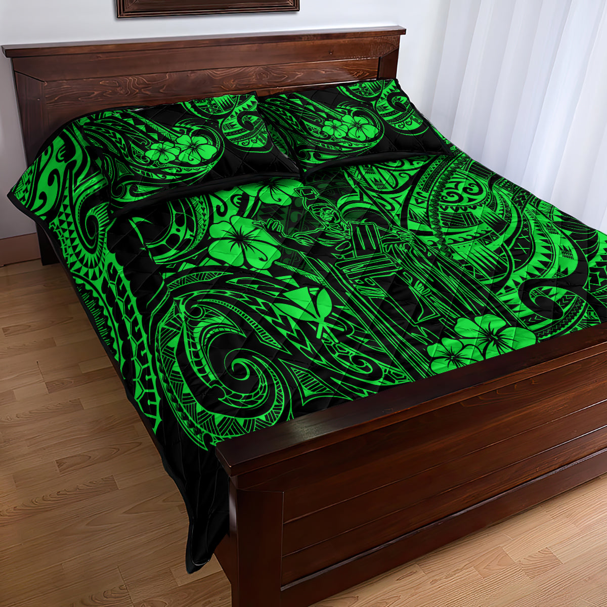 Hawaii King Kamehameha Quilt Bed Set Polynesian Pattern Green Version - Wonder Print Shop