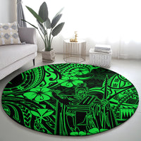 hawaii-king-kamehameha-round-carpet-polynesian-pattern-green-version