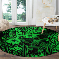 hawaii-king-kamehameha-round-carpet-polynesian-pattern-green-version