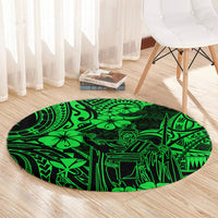 hawaii-king-kamehameha-round-carpet-polynesian-pattern-green-version