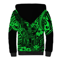 Hawaii King Kamehameha Sherpa Hoodie Polynesian Pattern Green Version - Wonder Print Shop