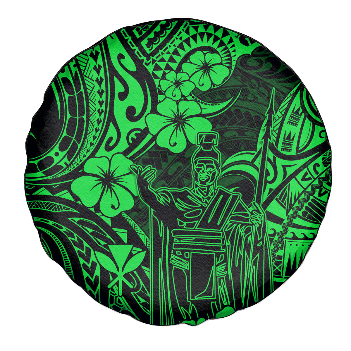 Hawaii King Kamehameha Spare Tire Cover Polynesian Pattern Green Version - Wonder Print Shop