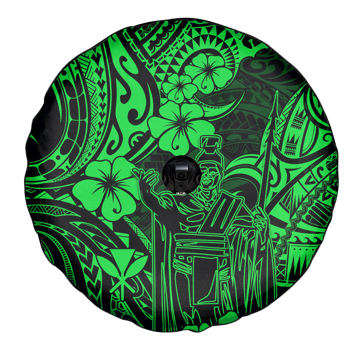 Hawaii King Kamehameha Spare Tire Cover Polynesian Pattern Green Version - Wonder Print Shop