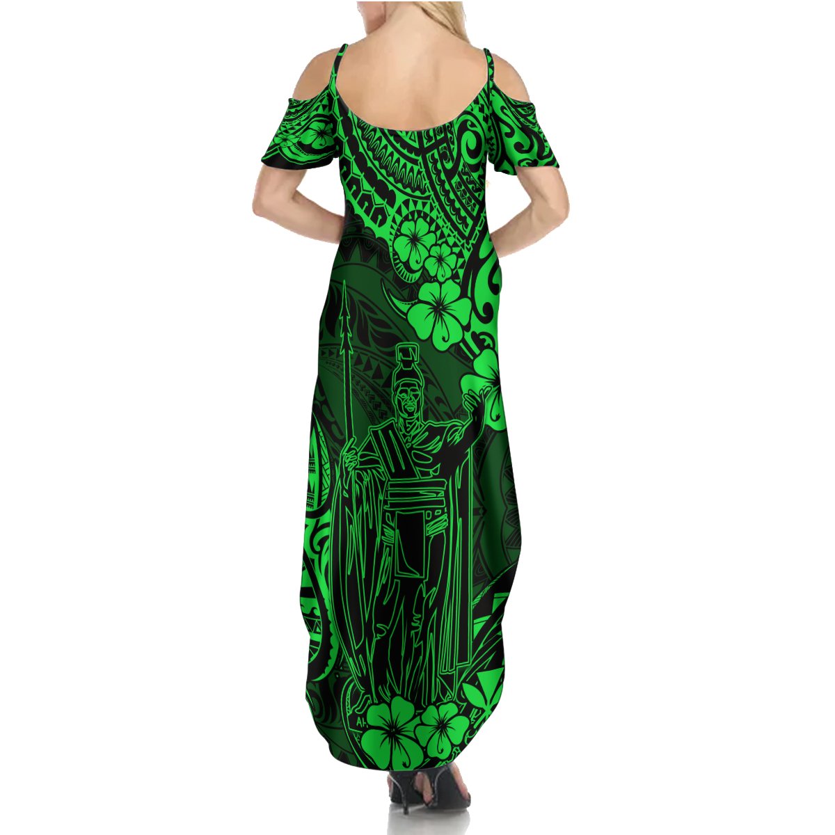 Hawaii King Kamehameha Summer Maxi Dress Polynesian Pattern Green Version - Wonder Print Shop