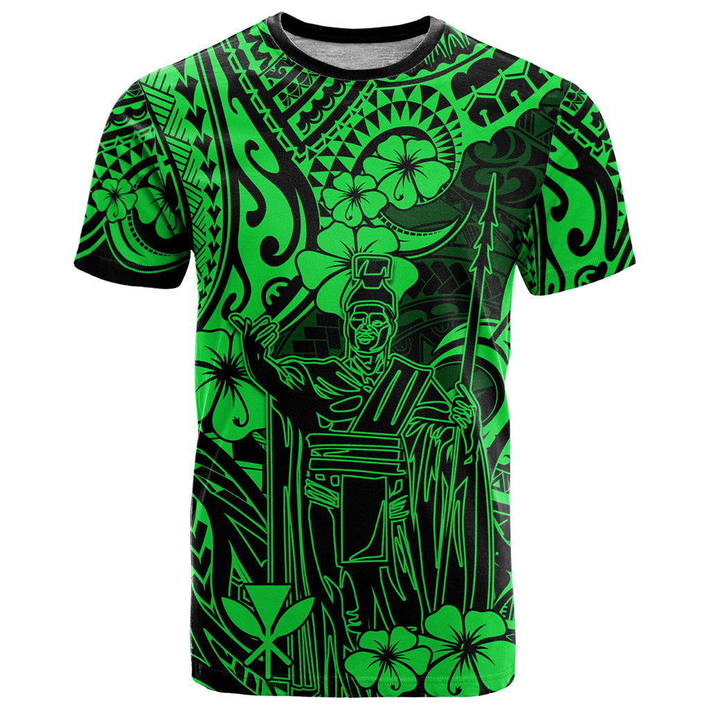 Hawaii King Kamehameha T Shirt Polynesian Pattern Green Version - Wonder Print Shop