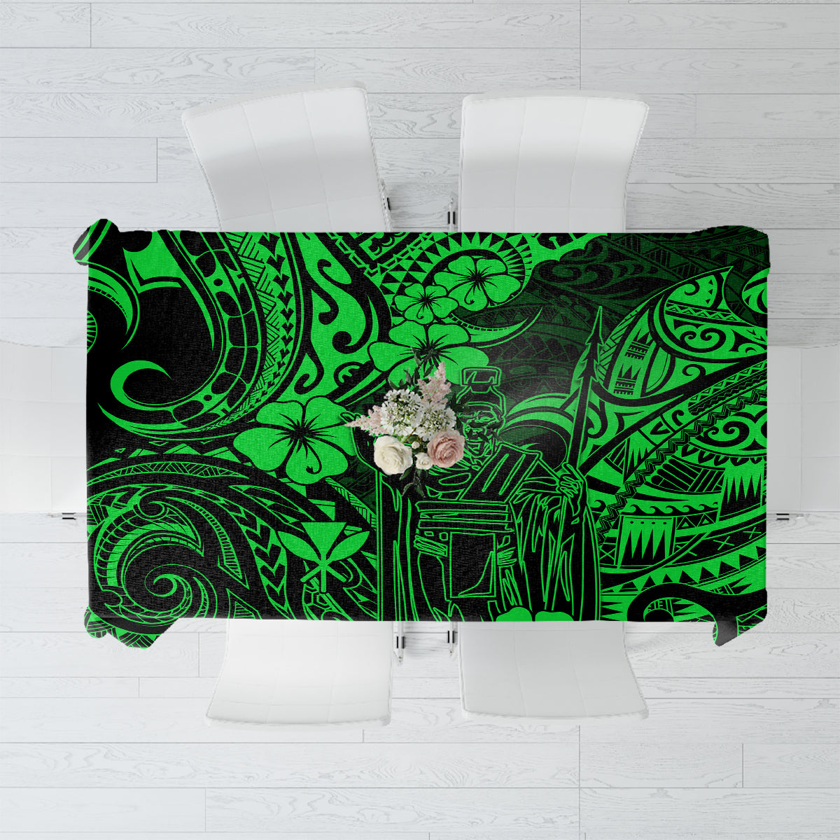 Hawaii King Kamehameha Tablecloth Polynesian Pattern Green Version - Wonder Print Shop