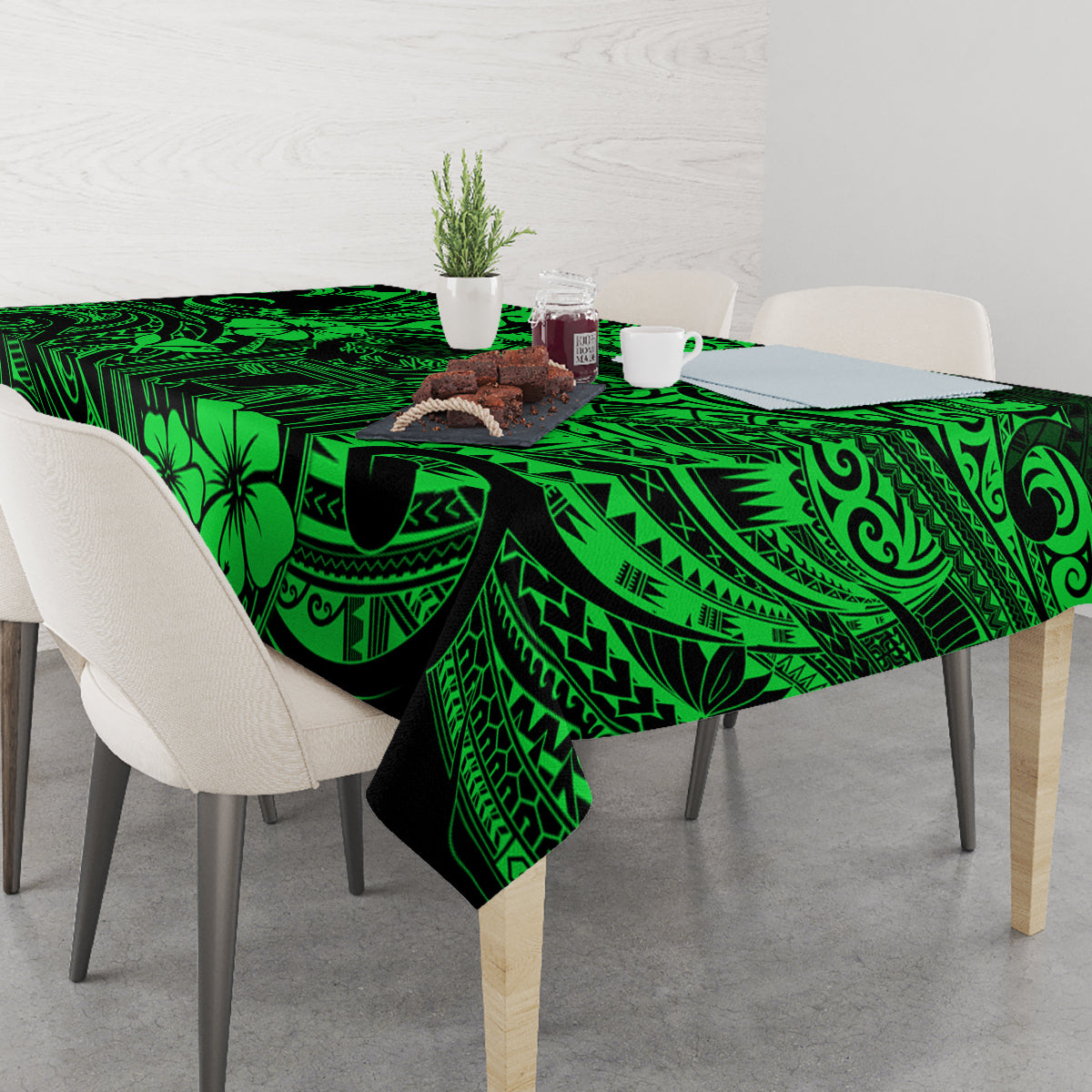 Hawaii King Kamehameha Tablecloth Polynesian Pattern Green Version - Wonder Print Shop