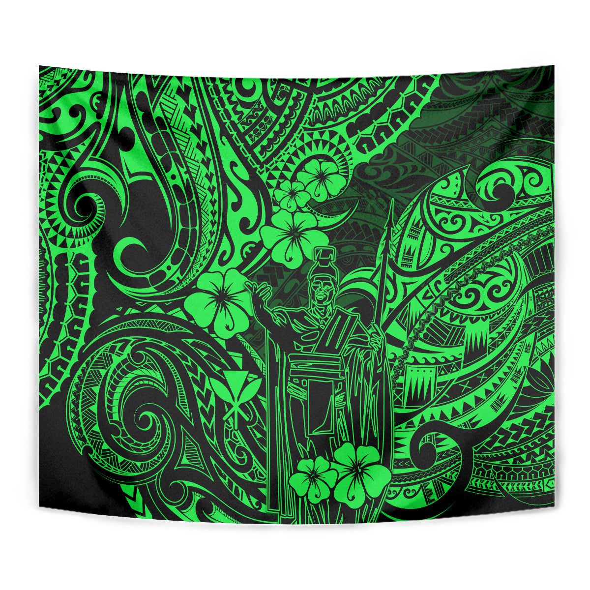 Hawaii King Kamehameha Tapestry Polynesian Pattern Green Version - Wonder Print Shop