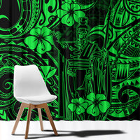 Hawaii King Kamehameha Window Curtain Polynesian Pattern Green Version - Wonder Print Shop