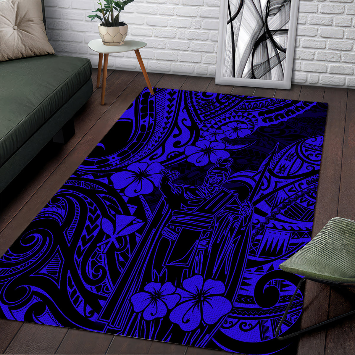 Hawaii King Kamehameha Area Rug Polynesian Pattern Navy Blue Version - Wonder Print Shop