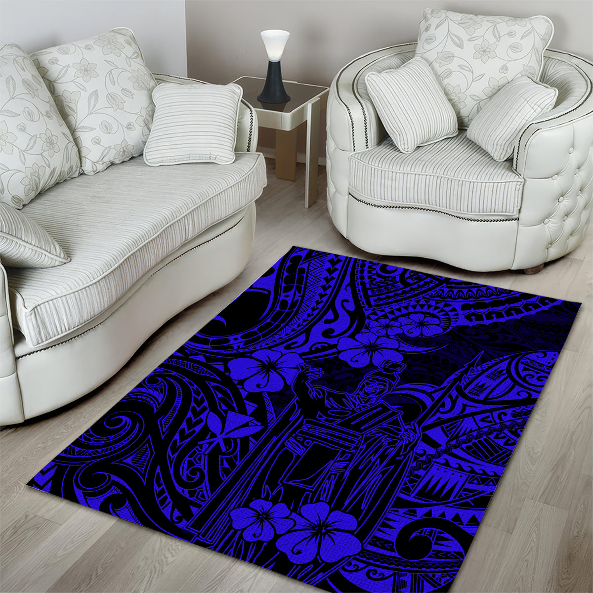 Hawaii King Kamehameha Area Rug Polynesian Pattern Navy Blue Version - Wonder Print Shop
