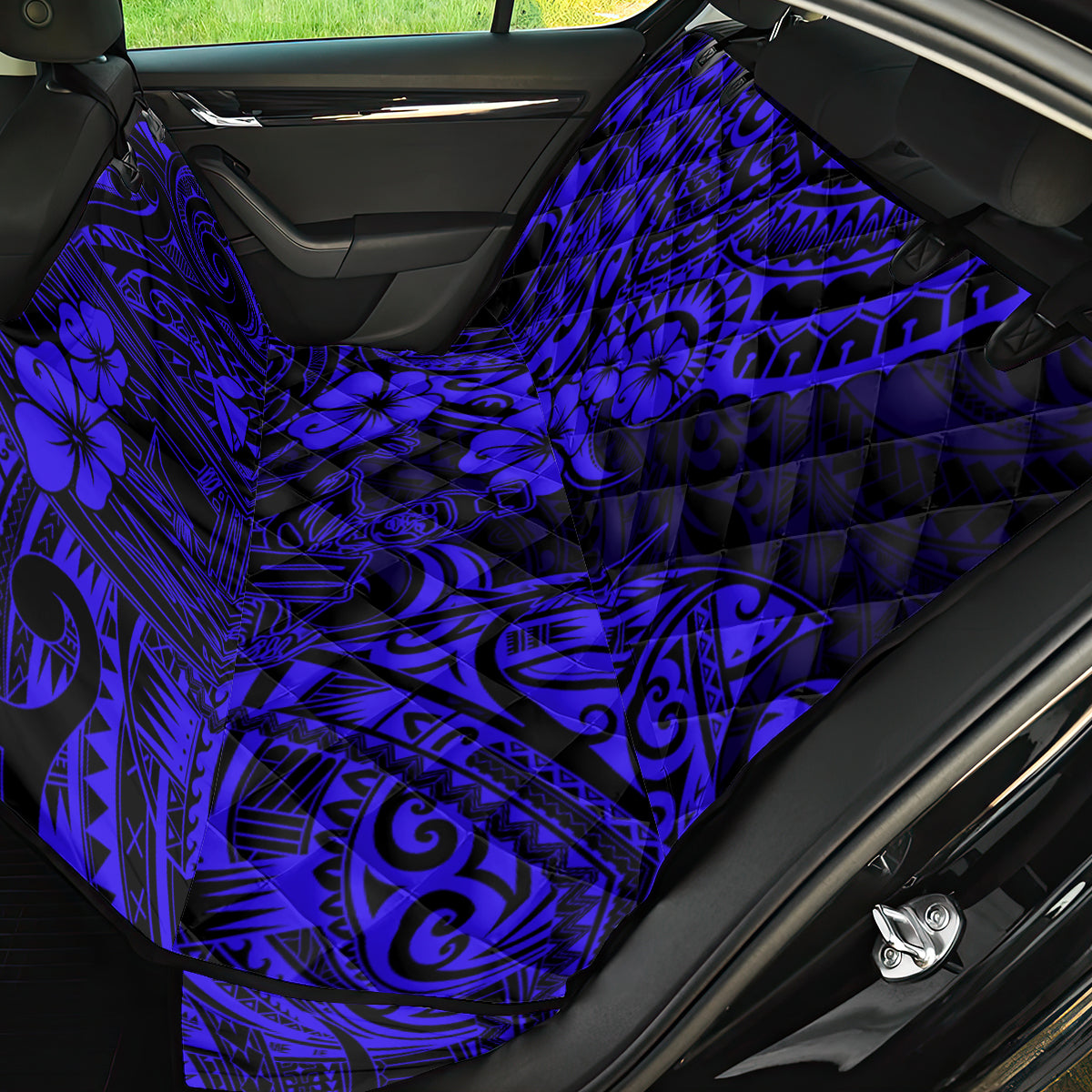 Hawaii King Kamehameha Back Car Seat Cover Polynesian Pattern Navy Blue Version - Wonder Print Shop
