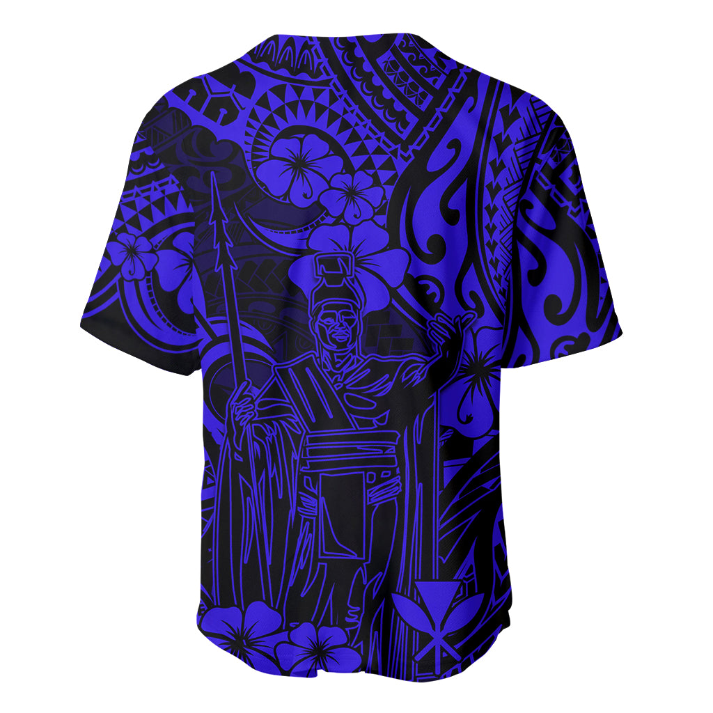 Hawaii King Kamehameha Baseball Jersey Polynesian Pattern Navy Blue Version - Wonder Print Shop
