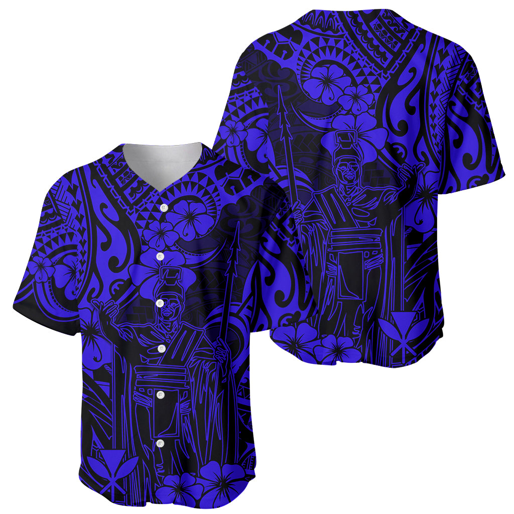 Hawaii King Kamehameha Baseball Jersey Polynesian Pattern Navy Blue Version - Wonder Print Shop
