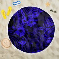 Hawaii King Kamehameha Beach Blanket Polynesian Pattern Navy Blue Version - Wonder Print Shop