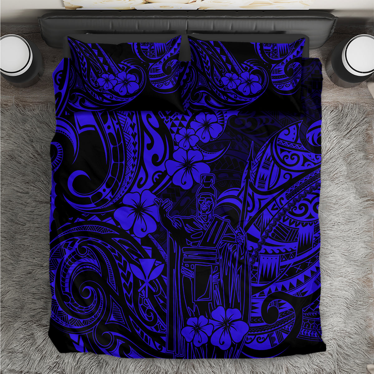 Hawaii King Kamehameha Bedding Set Polynesian Pattern Navy Blue Version - Wonder Print Shop