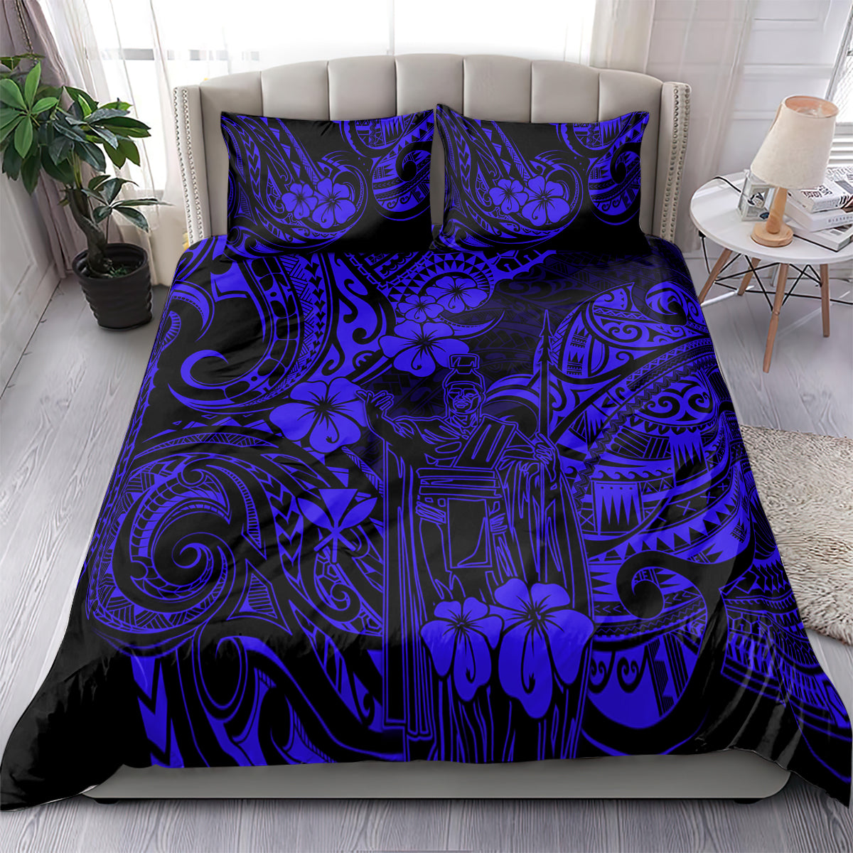 Hawaii King Kamehameha Bedding Set Polynesian Pattern Navy Blue Version - Wonder Print Shop