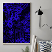 Hawaii King Kamehameha Canvas Wall Art Polynesian Pattern Navy Blue Version - Wonder Print Shop