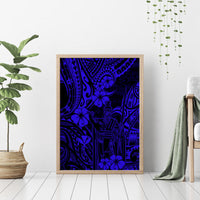 Hawaii King Kamehameha Canvas Wall Art Polynesian Pattern Navy Blue Version - Wonder Print Shop