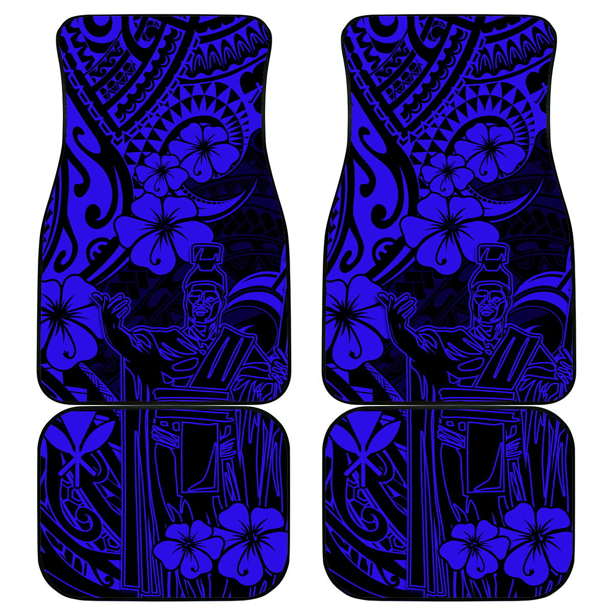 Hawaii King Kamehameha Car Mats Polynesian Pattern Navy Blue Version - Wonder Print Shop