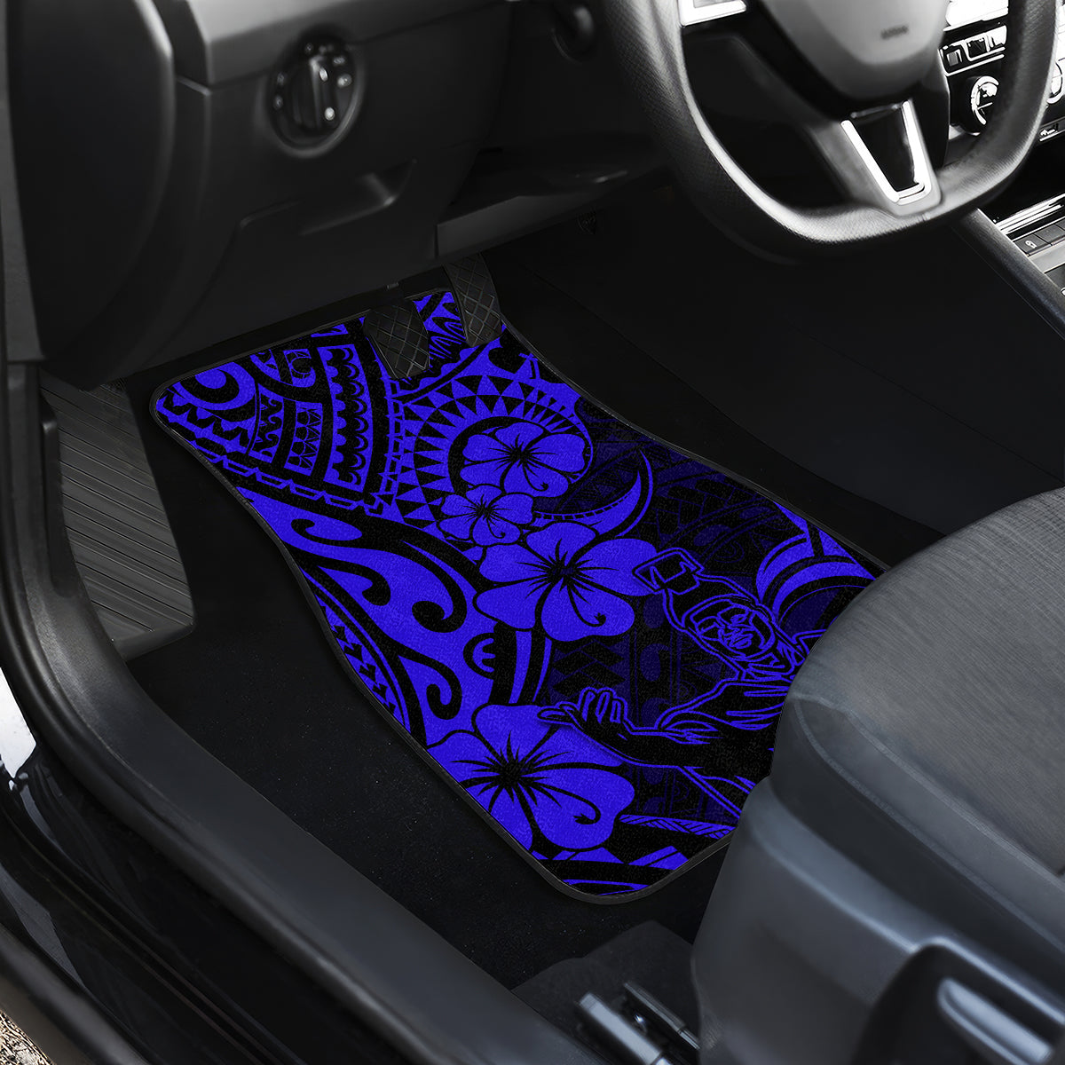 Hawaii King Kamehameha Car Mats Polynesian Pattern Navy Blue Version - Wonder Print Shop